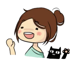 🙋 Cartone animato, Donna, Gatto, Sorriso, Felice whatsapp sticker