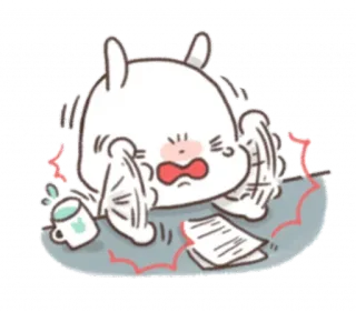 😫 lapin, en colère, stressé, bureau, dessin animé whatsapp sticker