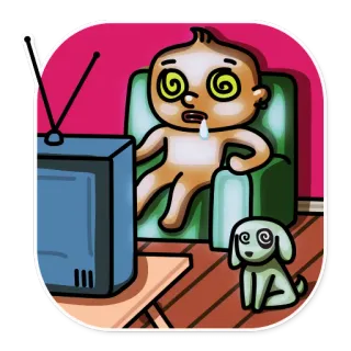 📺 cartoon, hypnotized, tv, dog, funny, sitting telegram sticker