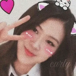 💖 curly portrait, femme, signe de paix, mignon, oreilles, filtre telegram sticker