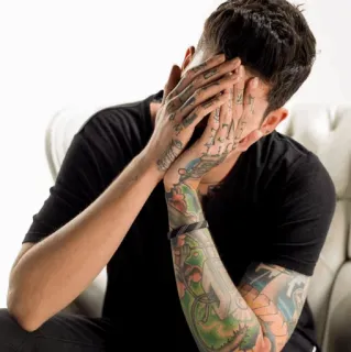 🔱 Tatuagem, Homem, Triste, Chateado, Depressão, Retrato, Emocional, Ansiedade whatsapp sticker