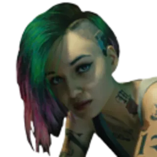 😁 Judy Alvarez Cyberpunk 2077 cyberpunk, video game, girl, character, tattoo telegram sticker