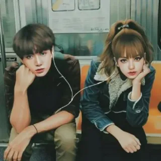 🎧 kpop, casal, metrô, música, amigos, retrato, juntos telegram sticker