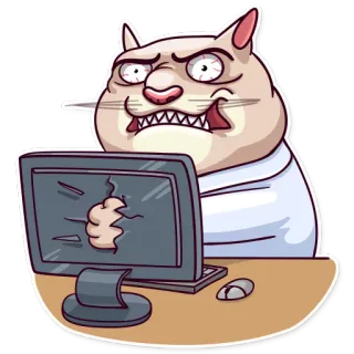 😡 kucing, marah, komputer, kerja, kantor, stres, frustrasi, kartun whatsapp sticker