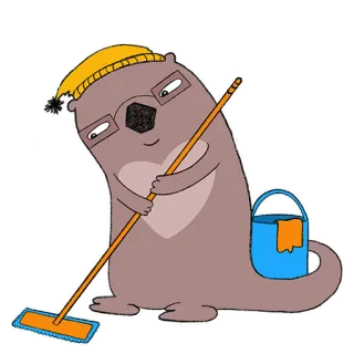 🧹 loutre, nettoyage, serpillière, seau, dessin animé, animal, tâches ménagères telegram sticker