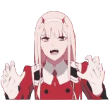 โฐ๏ธ Zero Two Darling in the Franxx Anime, Zero Two, Darling in the Franxx, Tanduk, Rambut pink, Setelan merah telegram sticker