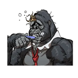 🛁 gorilla, animal, brushing teeth, cartoon, business, suit, tie whatsapp sticker
