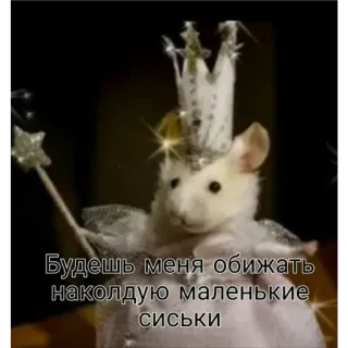 🙂 Будешь меня обижать наколдую маленькие сиськи мышь, корона, магия, оскорбительный whatsapp sticker