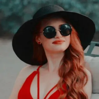 🤠 Madelaine Petsch woman, red hair, hat, sunglasses, portrait, person, actress telegram sticker