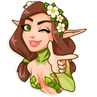 😉 elfo, donna, cartoni animati, ragazza, natura, fiori telegram sticker