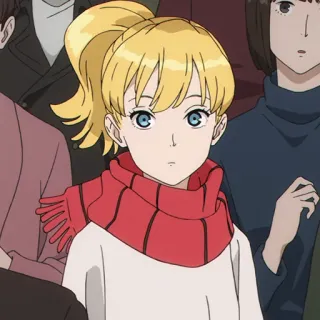 🚬 Anime, Tóc vàng, Khăn quàng cổ, Cô gái, Đỏ telegram sticker