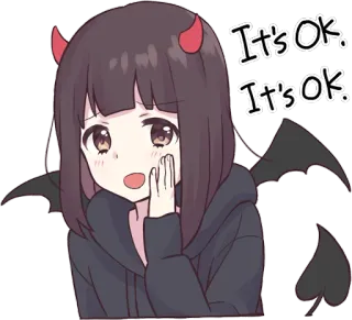 😈 It's Ok.
It's Ok. anime, girl, devil, cute, wings, calm telegram sticker