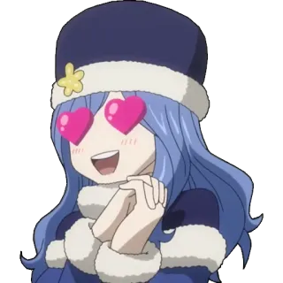 😘 Juvia Lockser Fairy Tail anime, fairy tail, juvia lockser, love, heart eyes, cute, cartoon, animation telegram sticker