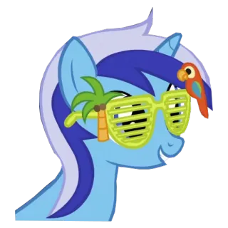 😎 pony, glasses, summer, tropical, cartoon, parrot, palm tree, sticker telegram sticker