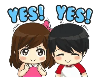 🤝 YES! YES! Kreskówka, Tak, Para, Anime, Akceptacja, Zgoda telegram sticker