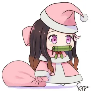 🎅 Nezuko Kamado Demon Slayer anime, manga, nezuko, kamado, demon slayer, noël, hiver, mignon, chibi whatsapp sticker