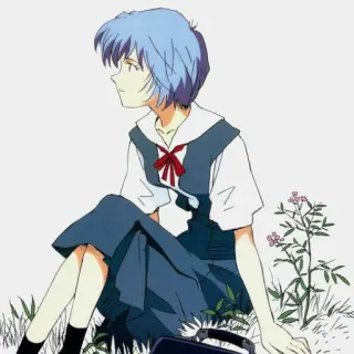 📓 Rei Ayanami Neon Genesis Evangelion Anime, Mädchen, Schuluniform, blaue Haare, Rei, Ayanami whatsapp sticker