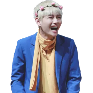 😆 persona, uomo, corona di fiori, sorridente, ridendo, capelli biondi telegram sticker