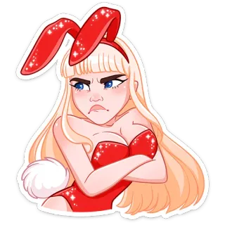 😠 lapin, fille, en colère, dessin animé, rouge, blonde whatsapp sticker