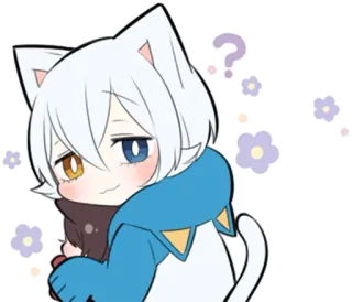 ❓ gato, anime, kawaii, lindo, signo de interrogación, chicogato, chibi telegram sticker
