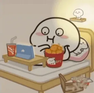 😂 fofo, comendo, comida, frango, cola, desenho animado whatsapp sticker