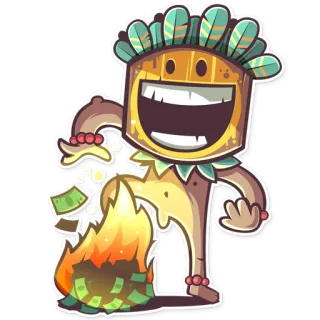 😃 Cartone animato, Personaggio, Soldi, Fuoco, Divertimento, Tribù whatsapp sticker