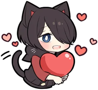 🖤 Anime, Katze, Herzen, Süß, Chibi whatsapp sticker