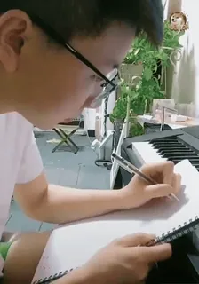 🌟 writing, man, glasses, notebook, piano telegram sticker