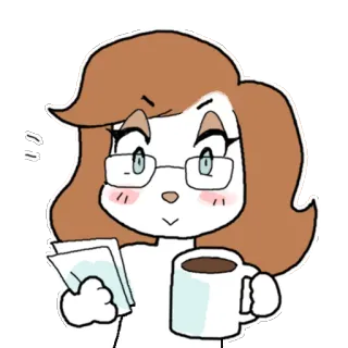 😚 dessin animé, femme, café, papiers, lunettes, illustration telegram sticker
