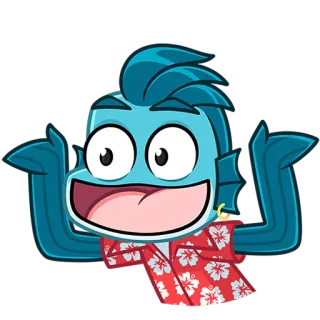 🐟 pesce, cartone animato, personaggio, camicia hawaiana, emoji, adesivo telegram sticker