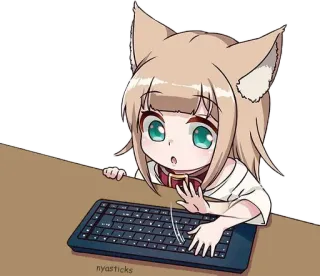 🖤 nyasticks chica gato, anime, teclado, escribiendo, lindo telegram sticker