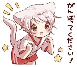 🍭 がんばってください! anime, manga, cat, cute, support, good luck, encourage whatsapp sticker