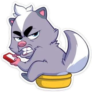 😡 Stinktier, wütend, Cartoon, Handy, Tier, Säugetier, grau, genervt telegram sticker