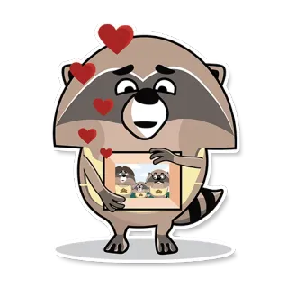 👪 너구리, 하트, 사랑, 가족, 동물, 귀여운, 만화 telegram sticker