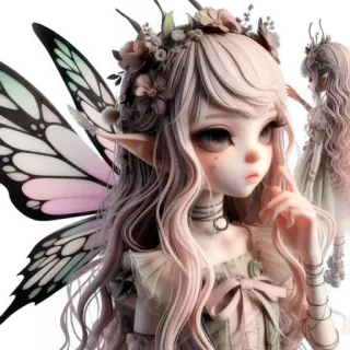 😔 fairy, fantasy, doll, wings, ethereal, pastel, magic, bjd telegram sticker