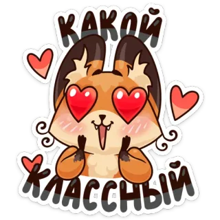 😍 какой классный 狐狸, 卡通, 爱心, 可爱, 搞笑, 动物, 贴纸 telegram sticker