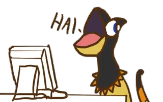 😄 HAI desenho animado, computador, animal, saudação telegram sticker