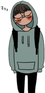 😴 sleepy, student, hoodie, glasses, sleeping, cartoon telegram sticker