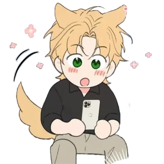 ☺️ Аниме, Собачьи уши, Милый, Удивлен, Телефон telegram sticker