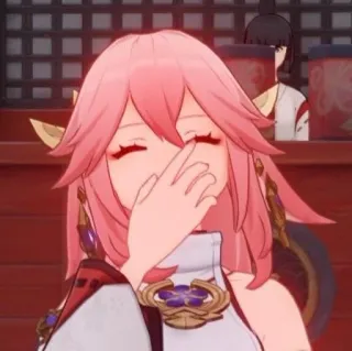 🌸 Yae Miko Genshin Impact アニメ, 女の子, ピンク髪, ゲーム, 八重神子, 原神, 照れ, かわいい whatsapp sticker