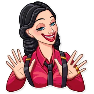 👐 cartoon, woman, character, suspenders, tie, red shirt telegram sticker