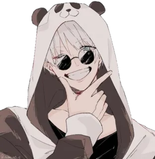 🐼 อนิเมะ, การ์ตูน, ตัวละคร, แพนด้า, แว่นกันแดด, เสื้อฮู้ด telegram sticker