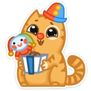 🐱 kot, zwierzę, słodki, kociak, kreskówka, lalka, prezent, kapelusz telegram sticker