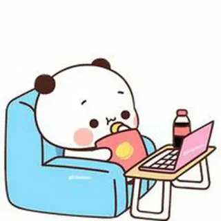 🐻 熊猫, 卡通, 零食, 笔记本电脑, 懒惰, 沙发, 可爱, 食物 telegram sticker