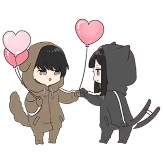 ♥ cute, cartoon, hearts, dog, cat, animals telegram sticker