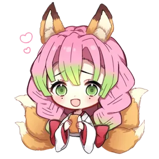 💖 Mitsuri Kanroji Demon Slayer 动漫, 狐狸, Q版, 蜜璃, 鬼灭之刃 whatsapp sticker