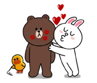 😘 Brown and Cony cartoon, LINE Friends, love, kiss, heart, bear, rabbit telegram sticker