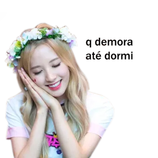 🔉 q dormir ate de sleep, flower crown, woman, korean telegram sticker