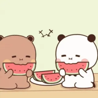 🎈 schattig, cartoon, beer, panda, watermeloen, eten whatsapp sticker