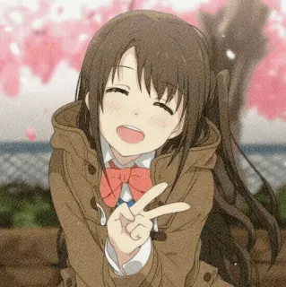 🖤 dziewczyna anime, mundurek szkolny, znak pokoju, słodka, uśmiechnięta, szczęśliwa telegram sticker
